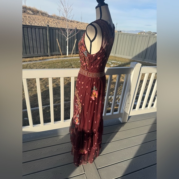 Sundance Embroidered Boho Maxi Dress | Burgundy Floral Sleeveless size small - Picture 5 of 10